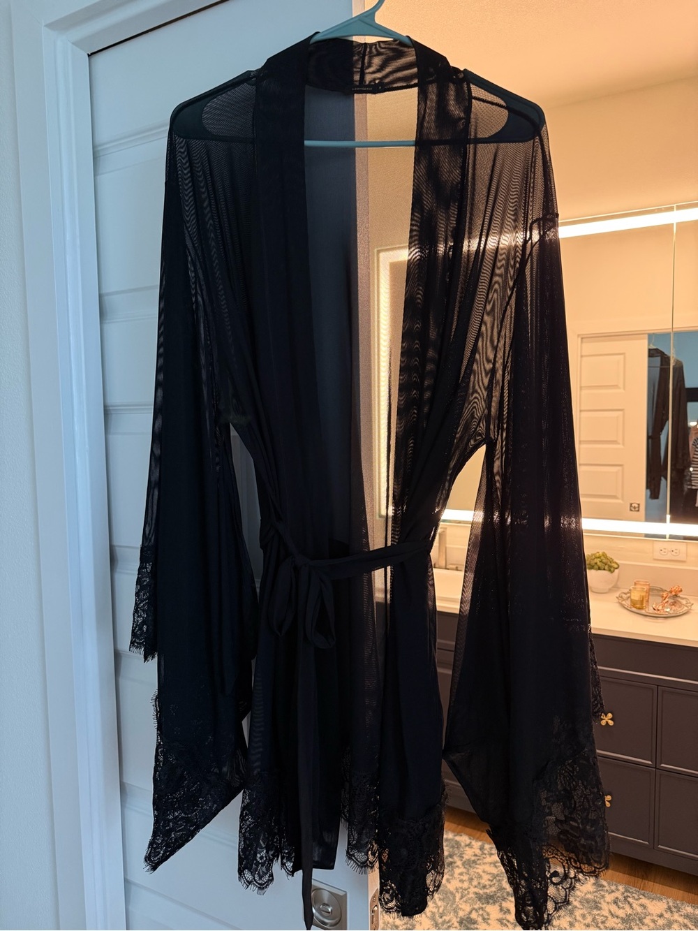 Luxurious Sheer Black Lace-Trim Robe - Women's Intimates